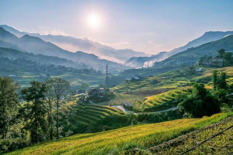 panorama delle risaie terrazzate lungo le pendici delle montagne di Sapa